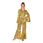 Disco Jumpsuit Gul/Färgskimrande Maskeraddräkt - X-Large