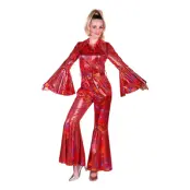 Disco Jumpsuit Röd/Färgskimrande Maskeraddräkt - Medium
