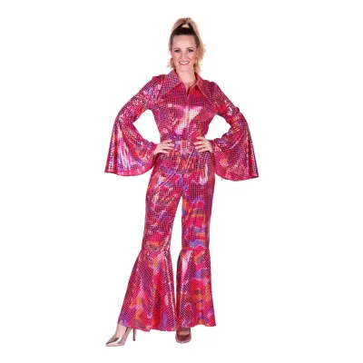 Disco Jumpsuit Rosa/Färgskimrande Maskeraddräkt - Medium