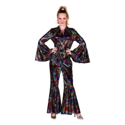 Disco Jumpsuit Svart/Färgskimrande Maskeraddräkt - XX-Large