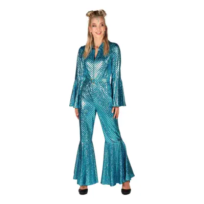 Disco Jumpsuit Turkos Deluxe Maskeraddräkt - Large