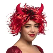 Djävul Röd Peruk med Horn - One size