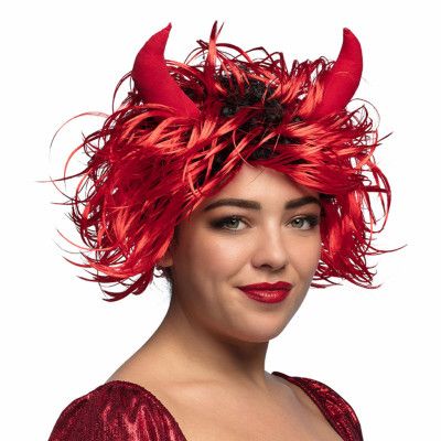 Djävul Röd Peruk med Horn - One size