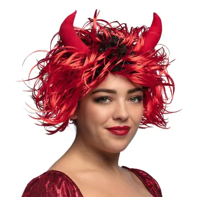 Djävul Röd Peruk med Horn - One size