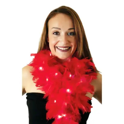 Fjäderboa Röd med LED-lampor - 180 cm