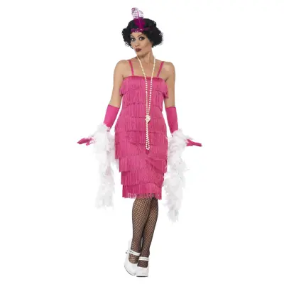 Flapper Lång Rosa Maskeraddräkt M
