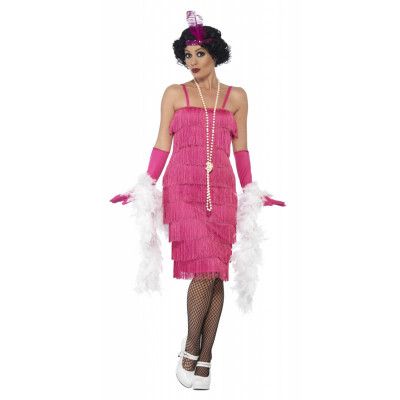 Flapper Lång Rosa Maskeraddräkt S