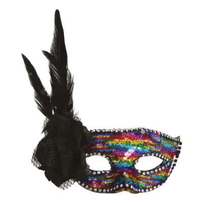 Flerfärgad Ansiktsmask med Fjäder