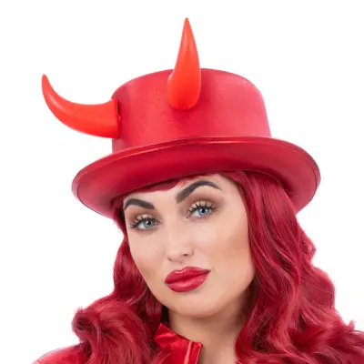 Höghatt med Djävulshorn Metallic Röd - One size