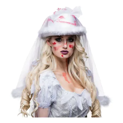 Blodig Vit Hatt med Slöja - One size