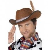 Cowboy / Dallas hatt brun med fjäder