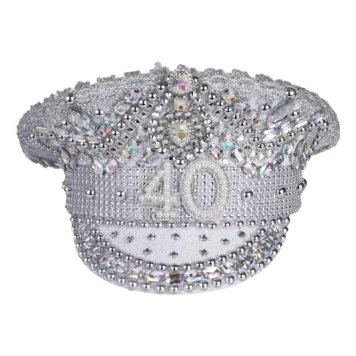 Paljettkeps 40 Silver med Pärlor - One size