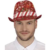 Röd Fedora Hatt med Julmotiv