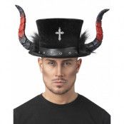 Svart gotisk Devil Floss-hatt med horn, päls och kors