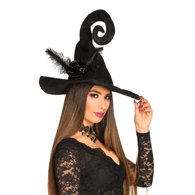 Svart Häxhatt med Blomma - One size
