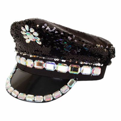 Svart Paljettkeps med Smycken - One size