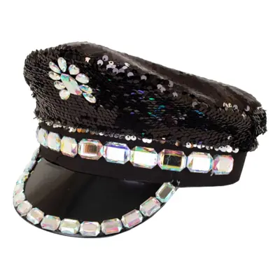 Svart Paljettkeps med Smycken - One size