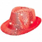 Trilby hatt med LED-lampor och glitter röd
