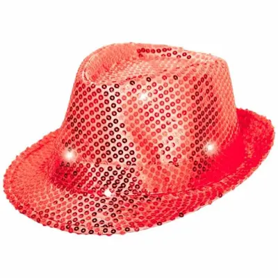 Trilby hatt med LED-lampor och glitter röd