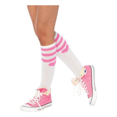 Knästrumpor Vit/Rosa med Hjärta Deluxe - One size