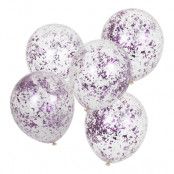 Konfettiballonger Lila/Transparent - 5-pack