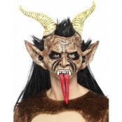 Krampus Demon Latexmask med Hår och Horn
