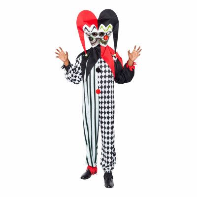 Läskig Two-Face Gycklare Röd/Svart Maskeraddräkt - Medium