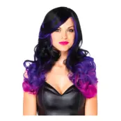 Lång Tretonad Svart/Lila/Rosa Deluxe Peruk - One size