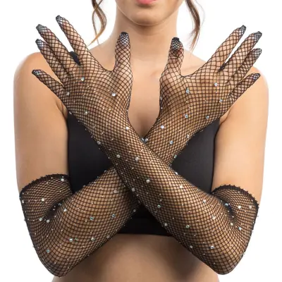 Långa Operahandskar med Stenar Svart - One size