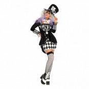 Mad Hatter Svart/Vit Dam Deluxe Maskeraddräkt - Medium/Large