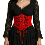 Midjekorsett Röd Fjärilar med Snörning - One size