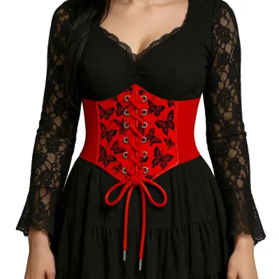 Midjekorsett Röd med Snörning - One size