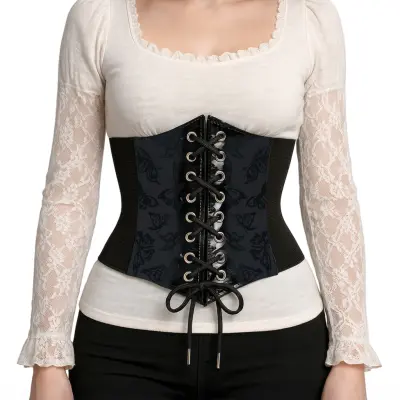 Midjekorsett Svart Fjärilar med Snörning - One size