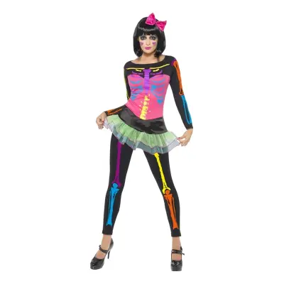 Neon Skelett Dam Maskeraddräkt - Medium