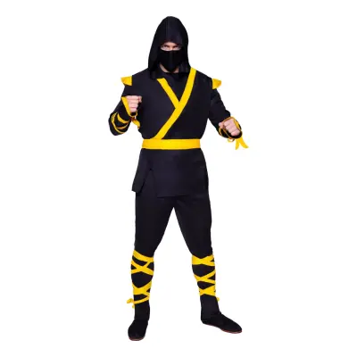 Ninja Svart/Gul Maskeraddräkt - X-Large