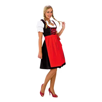 Oktoberfest Dirndl Svart/Röd Maskeraddräkt - Large