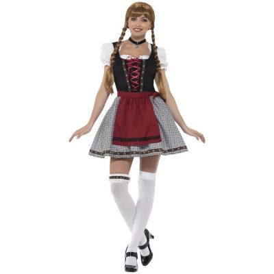 Oktoberfest Klänning Röd&Svart S