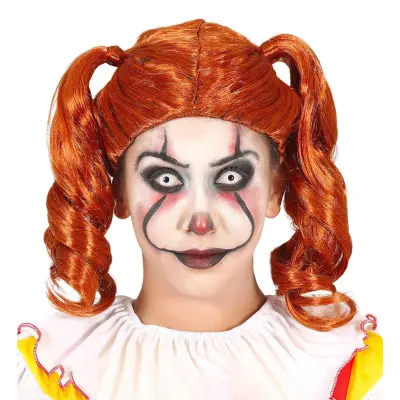 Orange Peruk med Pippilotter - One size