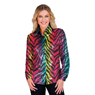 Paljettskjorta Dam Rainbow Tiger - Small/Medium
