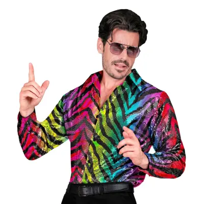 Paljettskjorta Herr Rainbow Tiger - XX-Large