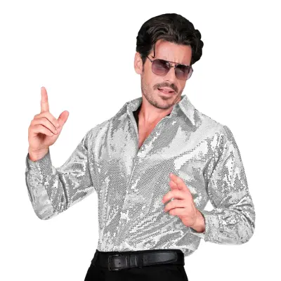Paljettskjorta Herr Silver - Small/Medium