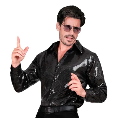 Paljettskjorta Herr Svart - XX-Large