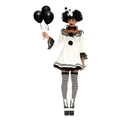 Pierrot Clown Dam Maskeraddräkt - Medium/Large