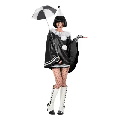 Pierrot Clown Svart Dam Maskeraddräkt - One size