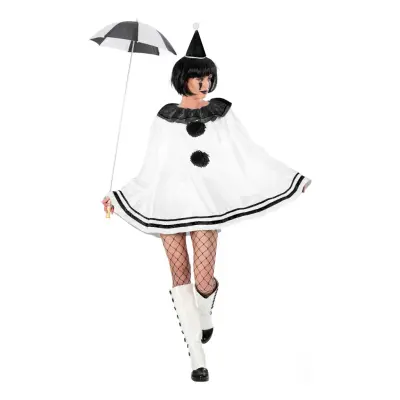 Pierrot Clown Vit Dam Maskeraddräkt - One size