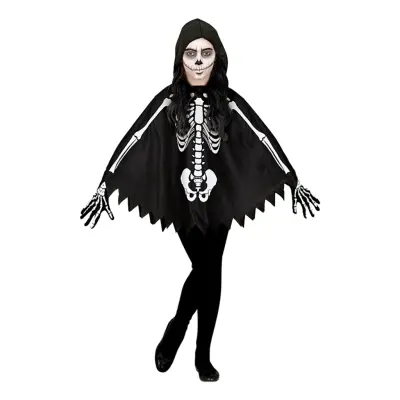 Poncho Svart Skelett för Barn - One size