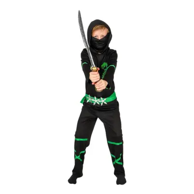 Power Ninja Svart/Grön Barn Maskeraddräkt - Medium