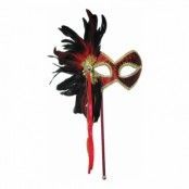 Röd/Guld Mask med Fjädrar - One size