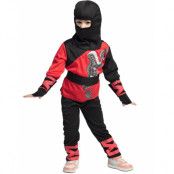 Rött och Svart Ninja Barnkostym - 3-4 ÅR