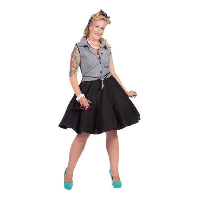 Rockabilly Klänning Svart/Vit med Kjol Maskeraddräkt - Medium